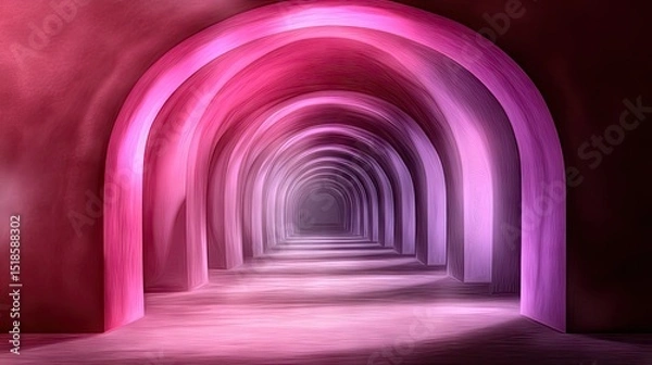 Obraz A vibrant, arched passageway bathed in deep pink and purple hues.