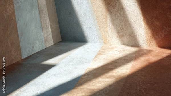 Fototapeta Unique wall textures and colors illuminated by natural light in an artistic interior space