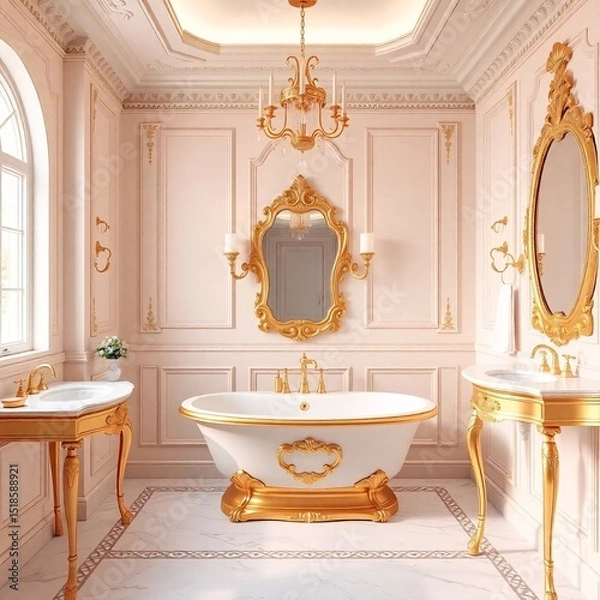 Obraz Luxurious bathroom design featuring a classic freestanding tub and elegant gold accents in a stunning interior space