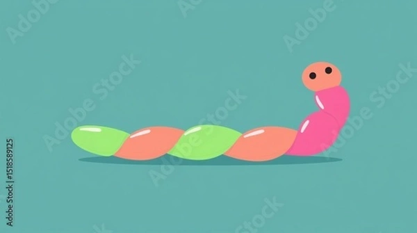 Obraz Colorful cartoon worm moving on a blue background during a playful animation