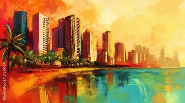 Obraz Tropical Cityscape at Sunset