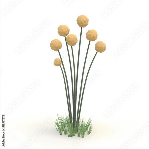 Obraz Vibrant Yellow Flower Cluster with Green Stems and Grass Base
