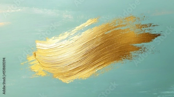 Obraz A brilliant gold smear stroke softly on a muted seafoam green background, perfect for a calm and modern visual.