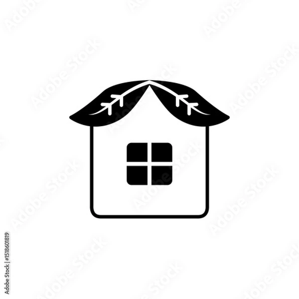 Fototapeta leaf house icon, simple flat style, vector illustration symbol sign logo template pictogram, for ui or ux isolated on white for mobile app, editable