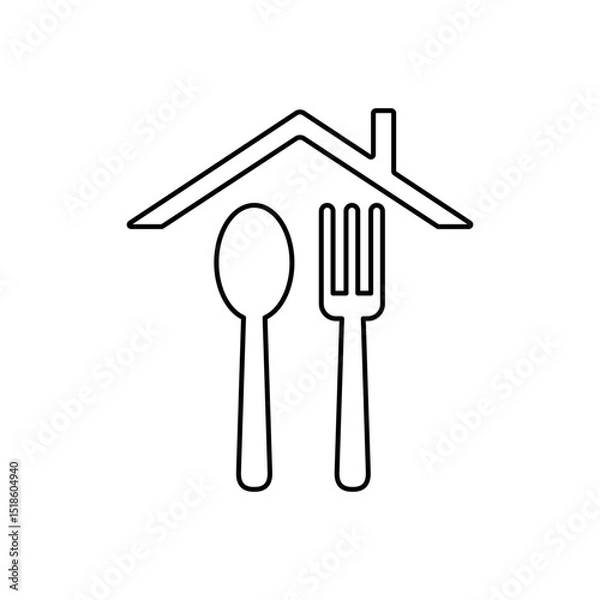 Fototapeta house icon with spoon and fork, vector illustration, symbol, design logo template pictogram, for ui or ux isolated on white for mobile app, editable