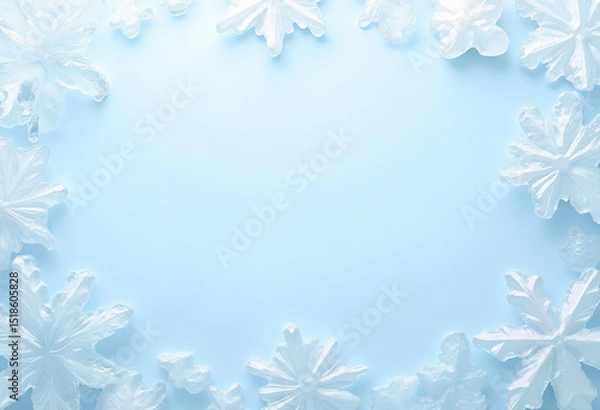 Fototapeta AI generated images of frozen christmas decoration, on a blue background