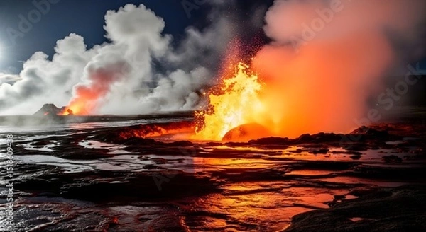 Obraz Powerful Volcano Eruption: Fiery Lava Flows and Raw Earth Energy


