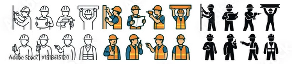 Fototapeta Construction worker collection, builder icons set. contractor and engineering symbols