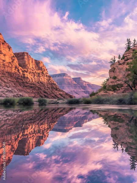 Obraz Sunset paints the canyon and river with vibrant hues, creating a stunning reflection.