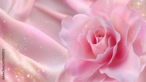 Obraz Delicate pink rose on a soft, flowing fabric background.