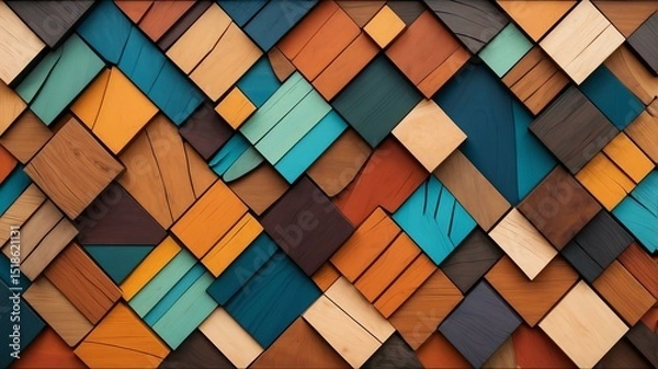 Fototapeta Shades of colorful wood mosaic art abstract pattern of shapes