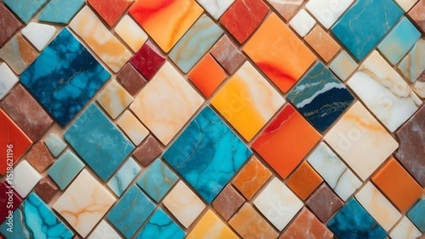Fototapeta Shades of colorful marble mosaic art abstract pattern of shapes