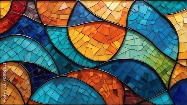 Fototapeta Shades of colorful glass mosaic art abstract pattern of shapes