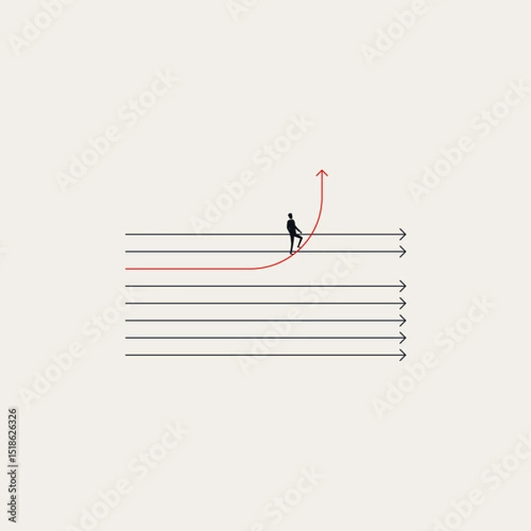 Fototapeta Business unique vision vector concept. Symbol of going own way, growth, success, ambition. Minimal design eps10 illustration.
