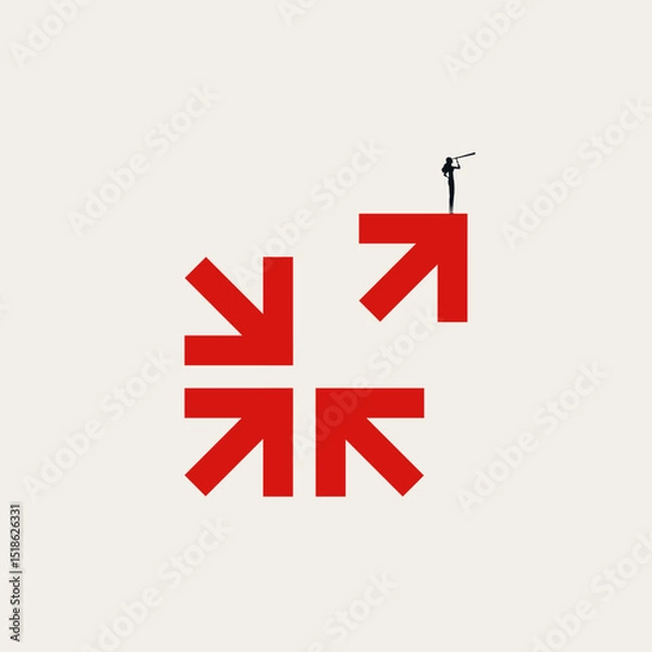 Fototapeta Business leader, stand out of the crowd vector concept. Symbol of unique strategy, plan, visionary. Minimal design eps10 illustration