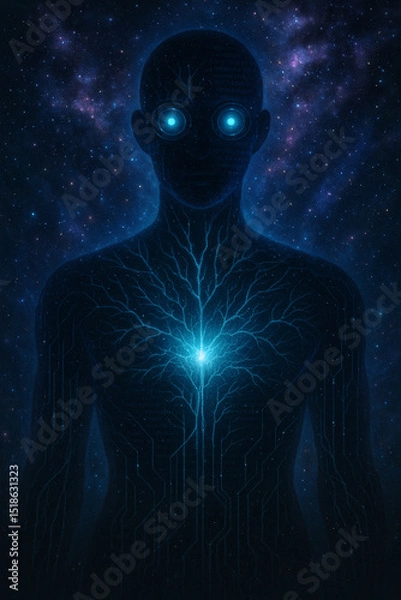 Fototapeta Cosmic AI Poetic Anatomy Digital Art Neural Network Data Flow