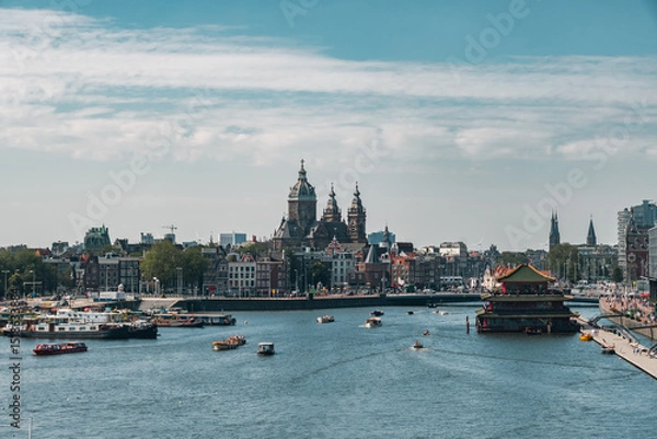 Fototapeta Typical view of Amsterdam from its waterways
