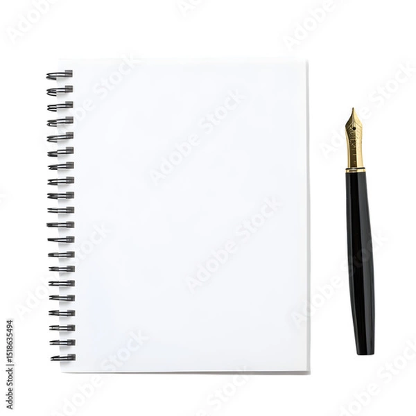 Fototapeta White wooden table with letter paper or notebook and fountain pen isolate on white background