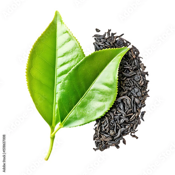 Obraz Fresh green tea leaf and dry