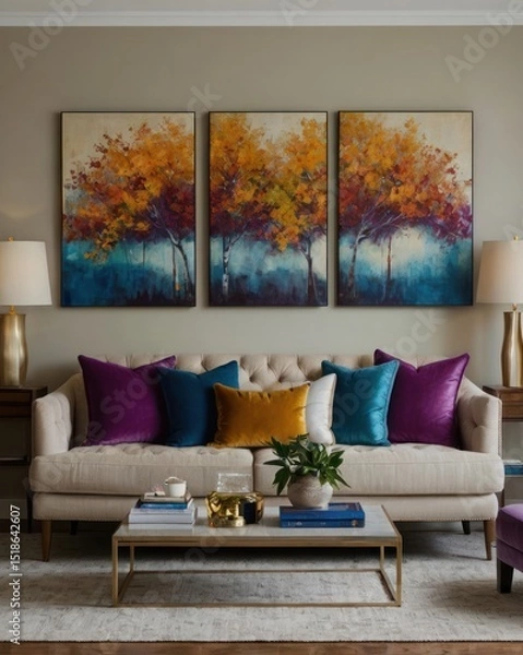 Fototapeta Living room with autumnal artwork