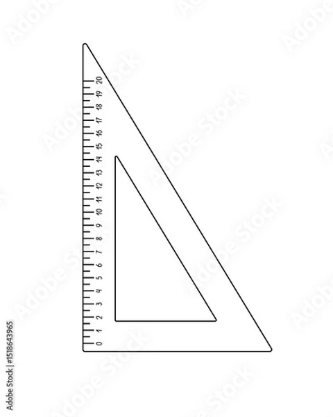 Obraz School triangular ruler measuring instrument for maths lessons hand drawn outline vector illustration, back to school vocabulary object, centimetre scale cartoon linear image