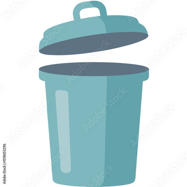 Fototapeta Clean blue trash can graphic illustration with open lid isolated on a black background