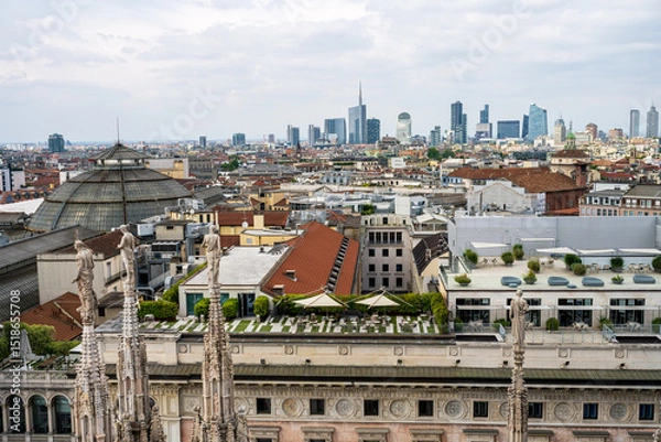 Obraz View of the skyline of Milan from the Duomo rooftop , on the background the newly developed financial quarter area near Porta Garibaldi