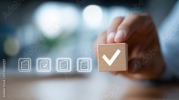 Fototapeta Quality Control Process with Certification Dashboard in Office Environment