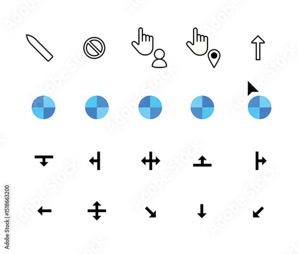 Obraz Complete Cursor & Pointer Icon Set – Minimal UI Mouse Arrows, Click Tools, Target Markers, Drag & Drop, Navigation, Interaction, Hand, User, Location & Resize Icons