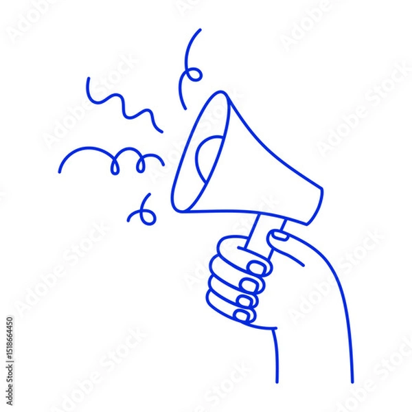 Fototapeta Vector simple linear illustrations, hand and gesture, hand drawn illustration, hand holding megaphone, advertising and marketing concept, announcement