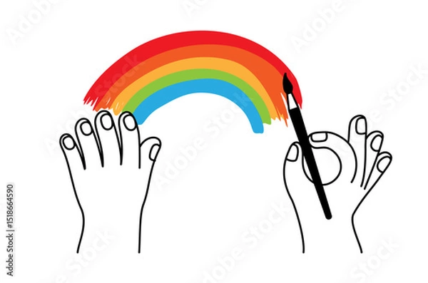 Fototapeta Vector simple linear illustrations, hands and gestures, hand drawn illustrations, poster, logo, print design template, craft or creative work concept, graphic designer professional, creative class