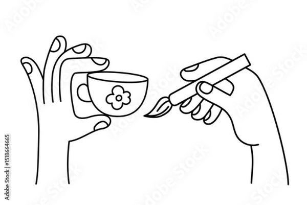 Fototapeta Vector simple linear illustrations, hands and gestures, hand drawn illustrations, poster, logo, print design template, craft or creative work concept