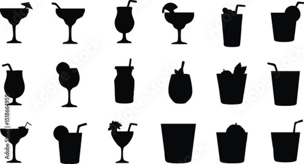 Fototapeta A collection of various cocktail glass silhouettes arranged on a white background in a grid pattern