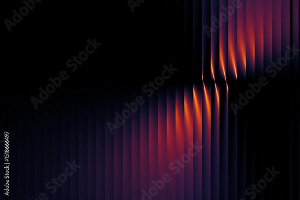 Fototapeta Yellow-pink-purple glass pattern on a black background with ribbed effects and refractions. Fractal-style illumination creates a sense of depth and motion.