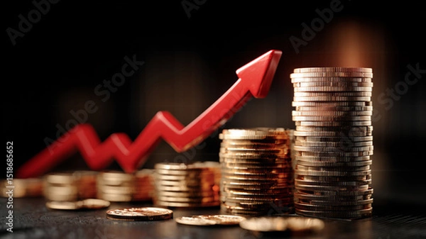 Fototapeta Digital art showing financial growth with rising coins and trends