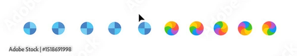 Fototapeta Loading Cursor & Spinner Icon Set – Flat Circular Waiting Indicators in Blue and Rainbow Colors for UI/UX, Software, Web Design, System Loading, and App Feedback Animation