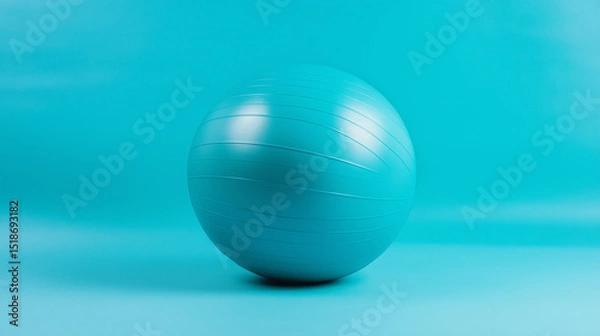 Fototapeta A vibrant exercise blue ball positioned on a smooth blue background, highlighting its shape and texture.
