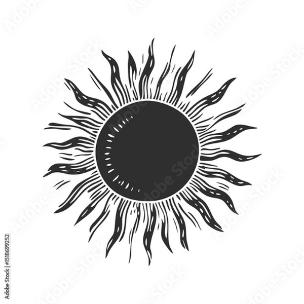 Obraz Sun With Stylized Rays Silhouette Illustration. Symbolizing Energy And Vitality. Isolated Vector Illustration