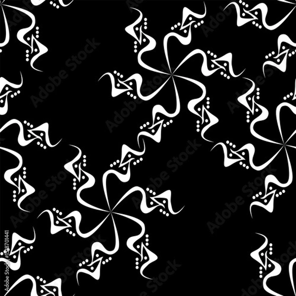 Obraz 
Seamless pattern with abstract white flowers weaving ornament on a black background, for decorating your designs and prints on fabrics and packaging in an expressive ornamental style