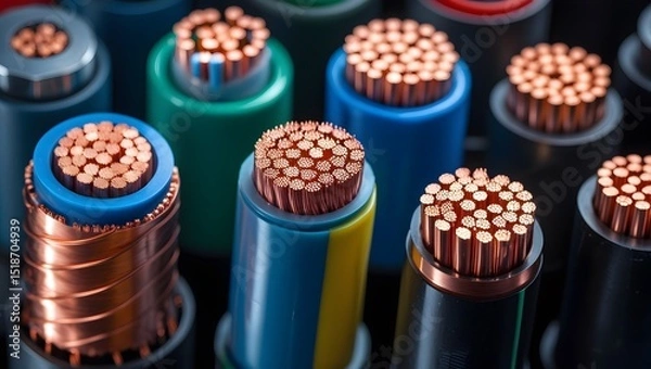 Fototapeta Technical Close-Up of Multi-Colored Insulated Copper Wires
