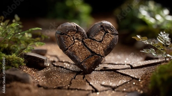 Obraz A heart drawn in cracked soil, symbolizing love persisting through hardship.
