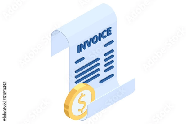 Obraz Isometric Online payment and invoice system isometric vector. Digital financial services icon coins for banking and e-commerce design.