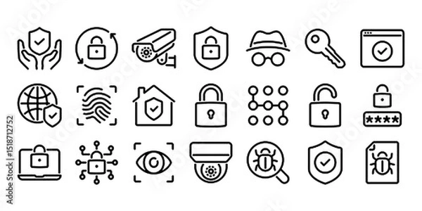 Obraz Safety, security and protection concept editable stroke outline icons set isolated on white background flat vector illustration.