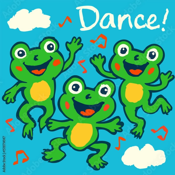 Fototapeta Dancing frogs. Cute childish naive vector poster