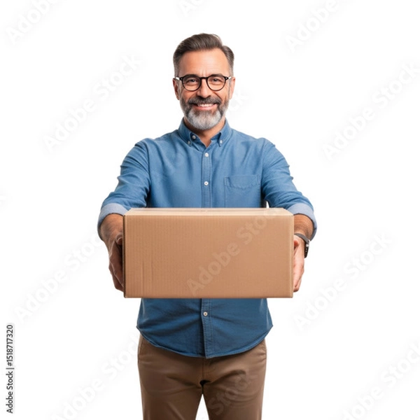 Fototapeta man with a box cutout without background in 4k
