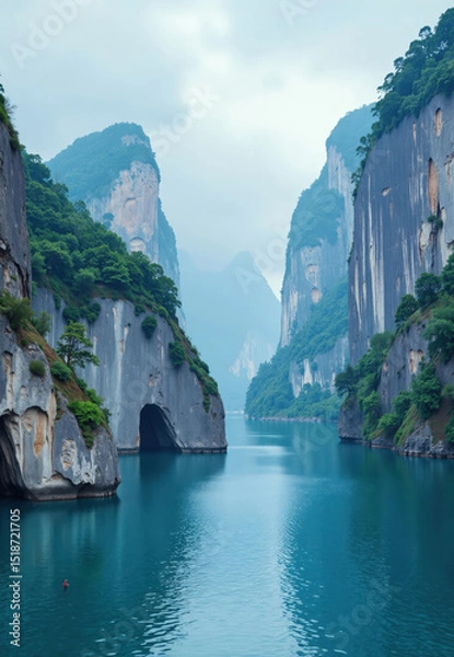 Fototapeta Karst Cliffs and Waterway in China
