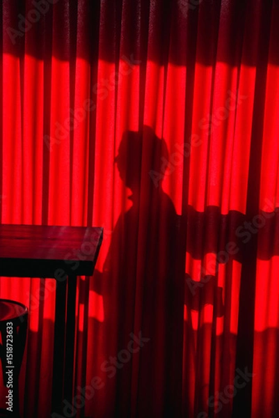 Obraz silhouette of a mysterious woman behind a red curtain