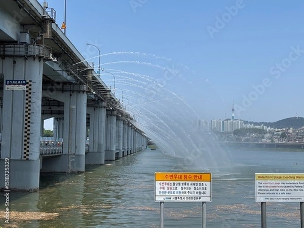 Fototapeta 서울 한강 반포대교 음악 분수