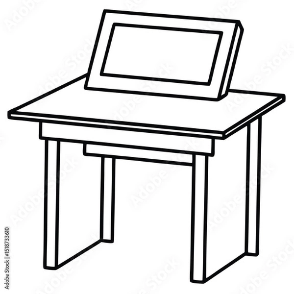 Obraz Desk with monitor isolated on transparent background in line art style