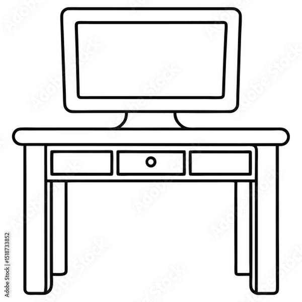 Obraz Desk with monitor isolated on transparent background in line art style